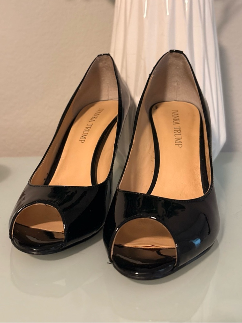 Ivanka Trump Black Patent Peep-Toe Heels